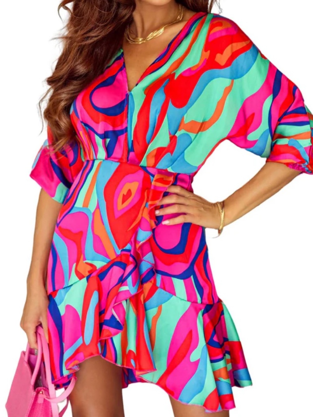 Vibrant Multi-Color Abstract Print Mini Dress